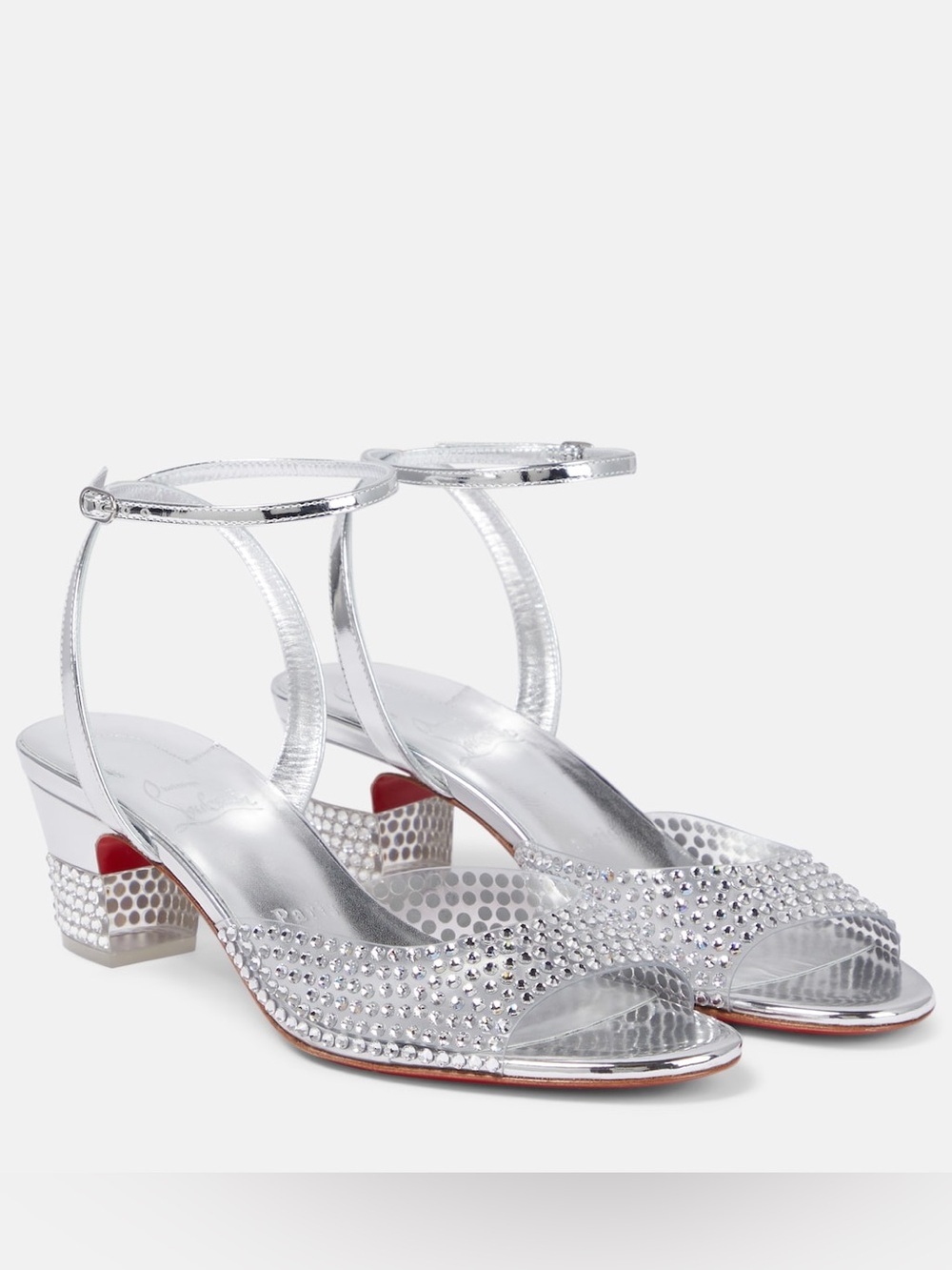 Christian Louboutin Size 36 Cassandrissima Crystal Strass PVC Sandals Silver New